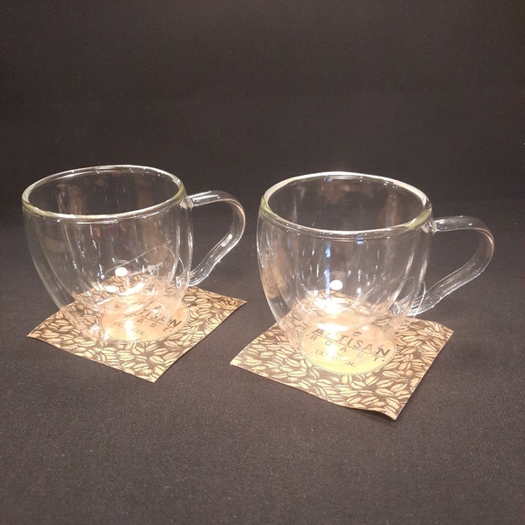 Godinger Artisan Roast Double-Wall Cappucino  Thermo-Glass Cups ~ Set of 2 ~ New - Picture 2 of 11